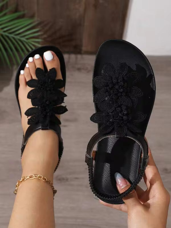 Women's Floral Decor Open Toe Design Elegant Sandals Summer Fairy Tale Style Vacation Sandals.